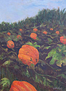 Pumpkin Field Painting by Alicia Drakiotes