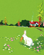 Rabbit Eating a Carrot on the Grass Drawing by CSA Images Rabbit Eating a Carrot on the Grass Drawing by CSA Images