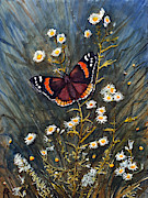 Red Admiral and Wild Aster Painting by Katherine Miller
