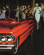 Red Convertible and a Party Drawing by CSA Images Red Convertible and a Party Drawing by CSA Images