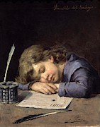 'RENDIDO DEL TRABAJO' - 1876-1900 - OIL ON CANVAS - 39x31 CM. Painting by Jose Perez Siguimboscun -1841-1909-
