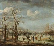 River view in the winter. Painting by Aert van der Neer -mentioned on object- River view in the winter. Painting by Aert van der Neer -mentioned on object-