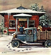 Rural Post Office At Christmas Drawing by Stevan Dohanos Rural Post Office At Christmas Drawing by Stevan Dohanos