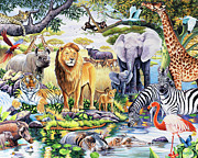 Safari Wildlife Painting by Jenny Newland