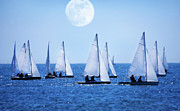 Sailboat Race With Moonrise, Cape Cod Photograph by Grant Faint