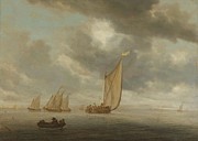 Sailing vessels on a inland body of water. Painting by Salomon Van Ruysdael Sailing vessels on a inland body of water. Painting by Salomon Van Ruysdael