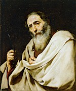 'Saint Bartholomew', 1630, Spanish School, Oil on canvas, 77 cm x 64 cm, P01099. Painting by Jusepe de Ribera -1591-1652-