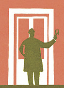 Salesman at a Door Drawing by CSA Images