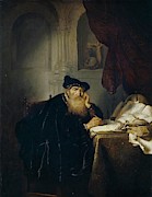 Salomon Koninck / 'A Philosopher', 1635, Dutch School, Oil on panel, 71 cm x 54 cm, P02974. Painting by Salomon Koninck -1609-1656-