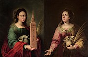 Salvador Gutierrez de la Vega / 'Santa Justa and Santa Rufina', Oil on canvas, 0.99 x 0.74 m. Painting by Salvador Gutierrez De La Vega