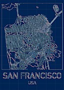 San Francisco Blueprint City Map Digital Art by HELGE Art Gallery