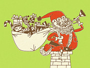 Santa Claus Blowing a Horn Drawing by CSA Images Santa Claus Blowing a Horn Drawing by CSA Images