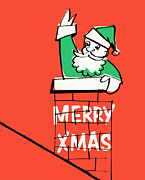 Santa climbing out of a chimney Drawing by CSA Images