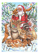 Santa Foxes Painting by Wendy Edelson