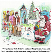 Santa With A Boy On His Knee' I've Got Your 300 Dollars Drawing by Mike Puckett