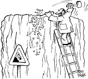 Sculptor With Falling Rocks Sign Drawing by Roy Nixon