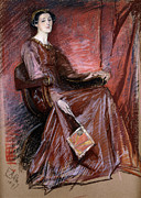 Seated Woman Wearing Elizabethan Headdress, 1897 Drawing by Edwin Austin Abbey