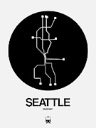 Seattle Black Subway Map Digital Art by Naxart Studio