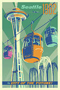 Seattle Poster- Space Needle Vintage Style Digital Art by Jim Zahniser
