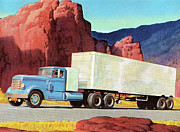Semi Truck Driving Through the Mountains Drawing by CSA Images Semi Truck Driving Through the Mountains Drawing by CSA Images