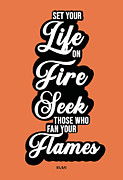 Set your life on fire - Rumi Quotes - Typography - Retro - Orange, Black Mixed Media by Studio Grafiikka
