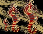 Seahorses SheHorse Three on Black and Gold Mixed Media by Joan Stratton Seahorses SheHorse Three on Black and Gold Mixed Media by Joan Stratton