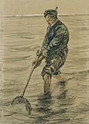 Shells Fisherman, 1863-90 Pencil And Chalk Painting by Jozef Israels