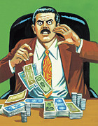 Shocked Man Counting Money Drawing by CSA Images
