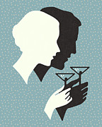 Silhouette of a Man and Woman Drinking a Cocktail Drawing by CSA Images Silhouette of a Man and Woman Drinking a Cocktail Drawing by CSA Images