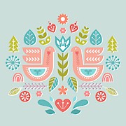 Simple And Sweet Songs Scandinavian Folk Art Design Painting by Little Bunny Sunshine