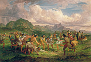 Sioux Lacrosse Playing Painting by Granger