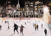 Skating in Bryant Park New York City Holiday Card Painting by Beverly Brown