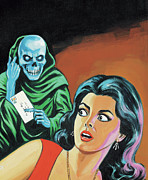 Skeleton Man Coming After Woman Drawing by CSA Images
