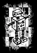 Sketched Robot Graphic Digital Art by Roseanne Jones