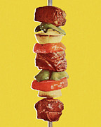 Skewer of Meat and Vegetables Drawing by CSA Images