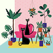 Sleek Black Cats Rule In This Urban Jungle Painting by Little Bunny Sunshine