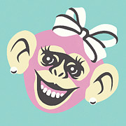 Smiling Monkey with Bow and Earrings Drawing by CSA Images Smiling Monkey with Bow and Earrings Drawing by CSA Images