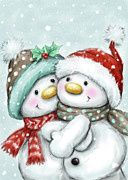Snowmen Dancing Mixed Media by Makiko