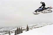 Snowmobile In Flight Photograph by Seth Goldfarb