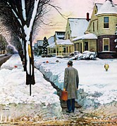 Snowy Ambush Drawing by John Falter Snowy Ambush Drawing by John Falter
