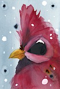 Snowy Cardinal Portrait Painting by Dawn Derman Snowy Cardinal Portrait Painting by Dawn Derman