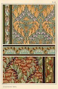 Solomon's seal, Polygonatum multiflorum, as design motif in wallpaper, borders and fabric. Lithog... Drawing by Album