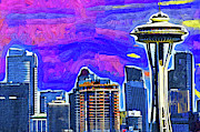 Space Needle Fauvism Style Digital Art by Kirt Tisdale