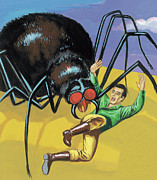 Spider Attacking Man Drawing by CSA Images