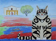 Spring Alamo Cat Painting by Vera Smith