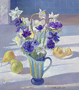Spring Flowers And Lemons, 1994 Painting by Timothy Easton
