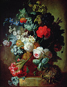 Still Life, Flowers And Birds Nest Painting by Jan Van Os