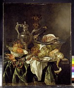 Still Life With A Silver Wine Jar With A Reflected Portrait Of The Artist Painting by Abraham Hendricksz Van Beyeren