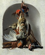 Still Life With Birds And Hunting Gear In A Niche Painting by Melchior D'hondecoeter Still Life With Birds And Hunting Gear In A Niche Painting by Melchior D'hondecoeter