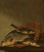 Still life with fish. Painting by Pieter de Putter
